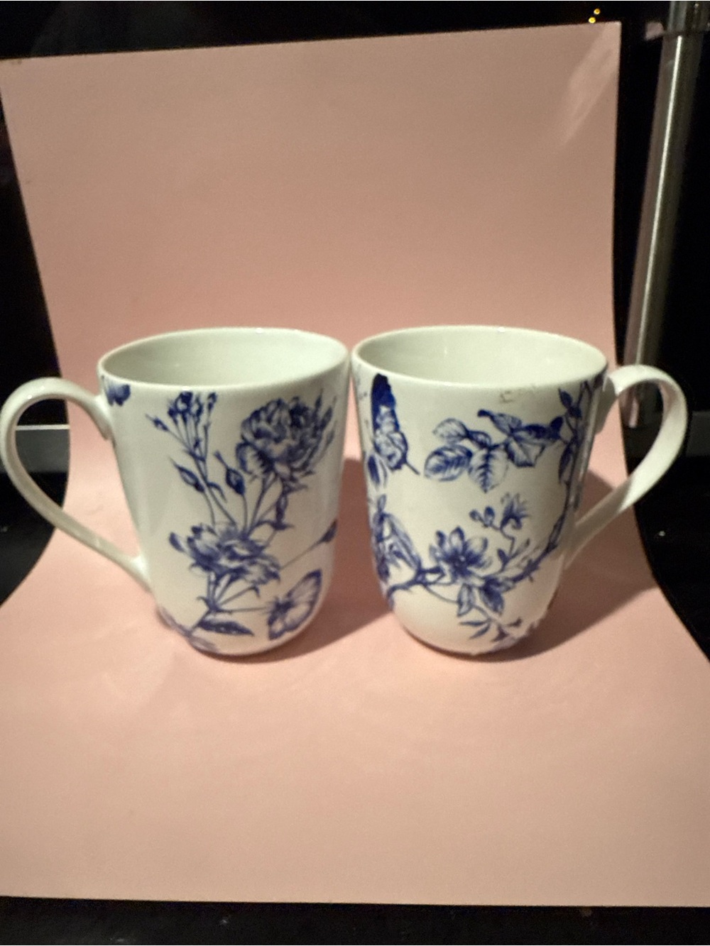 222 Fifth White Mug Pair with Blue Floral Pattern